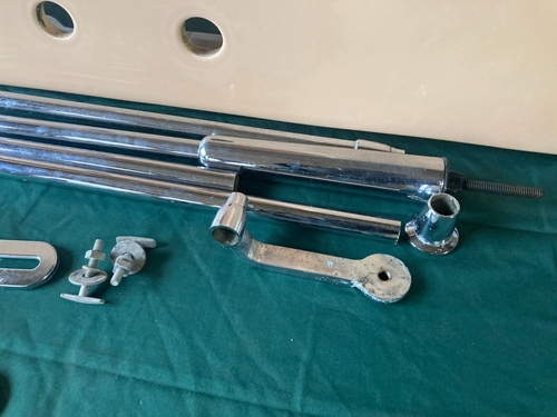 Vtg Mid Century Tan Beige Console Sink Chrome legs Towel Bars Standard 35-24E - Picture 22 of 24