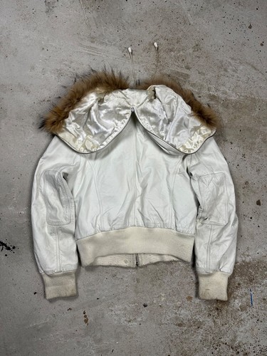 Vintage Y2K N2B Leather Bomber Racoon Fur Jacket Flyers Avant Garde Army Style - Picture 2 of 20