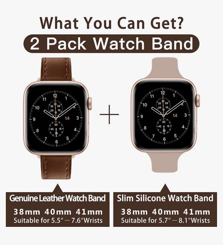 NEW! (2) Replacement Apple iWatch Bands/Straps 38/40/41mm Silicone And Leather