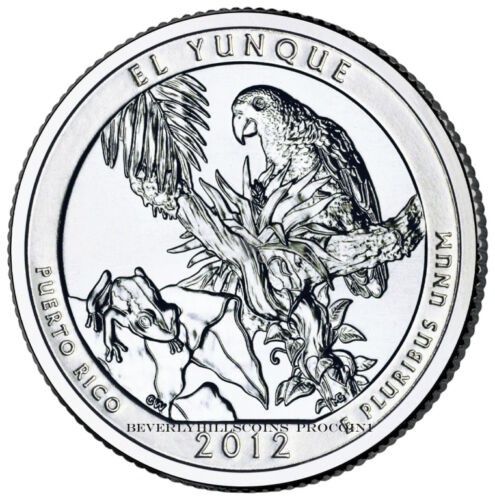 2012 El Yunque National Forest Puerto Rico Quarter Philadelphia Denver 2 monete - Foto 1 di 2