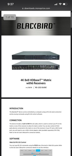 Blackbird 4k 8x8 HDBaseT Matrix mit IR SPDIF RCA SPDIF RCA TCP/IP RS232 EDID - Bild 8 von 8