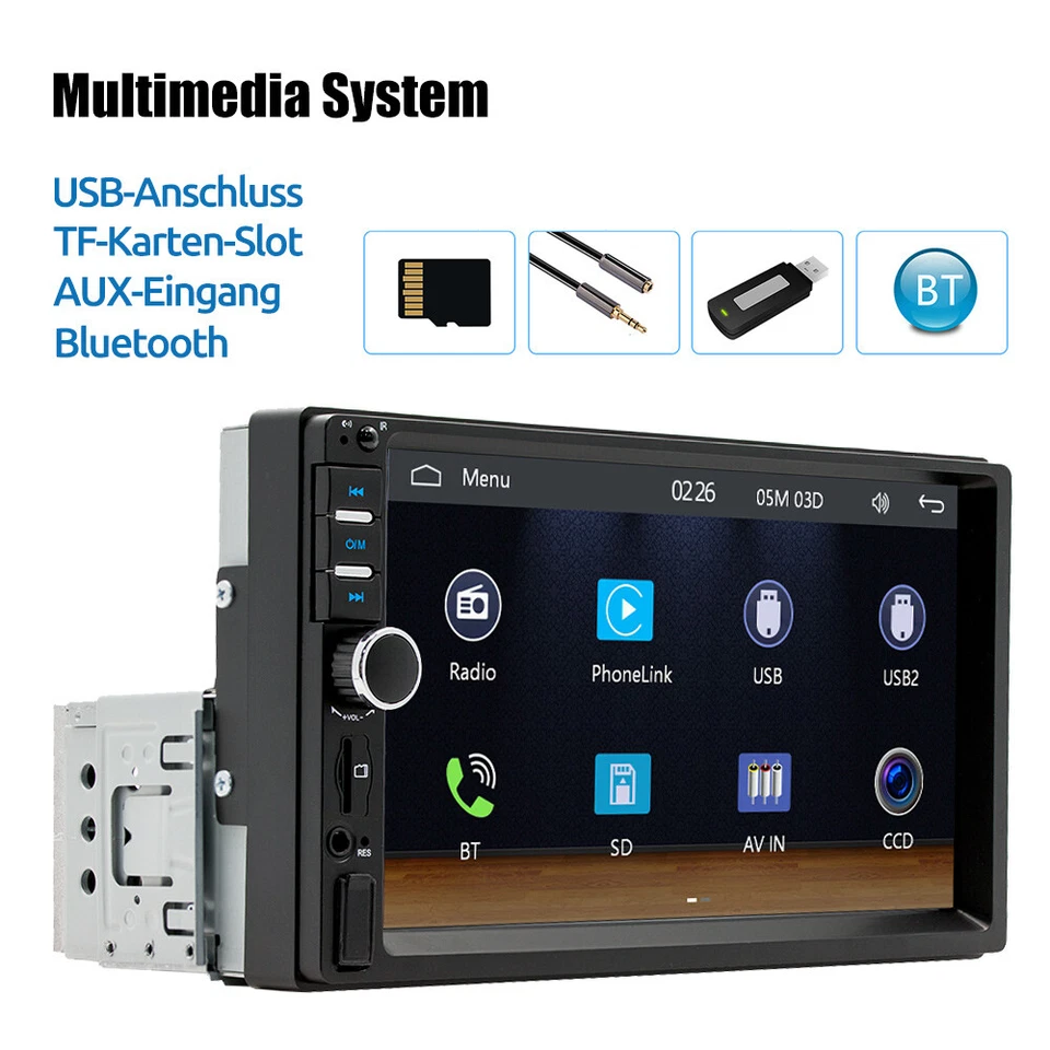 1 DIN Autoradio 7 Zoll Carplay Android Auto Bluetooth USB AUX TF Mikrofon Kamera - Bild 4 von 4
