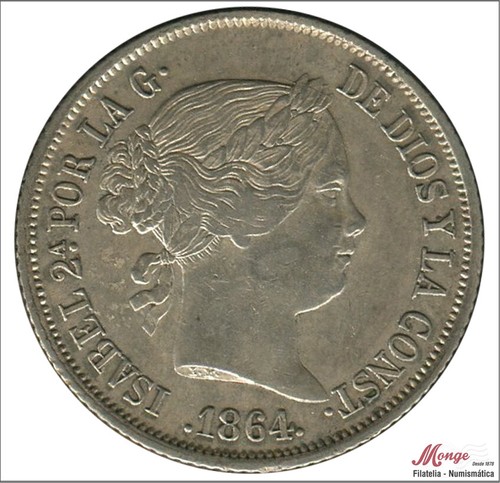 España 40 centimos de escudo 1864 Madrid Ag EBC Isabel II