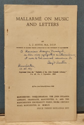 Lloyd James AUSTIN : MALLARMÉ ON MUSIC & LETTERS/ signed copy to Georges DUMÉZIL - Picture 1 of 3
