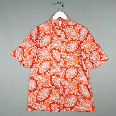 MANGO Hemd Herren Extra Small Orange Weiß Bandana Regular Knopfleiste Freizeit Oberteil