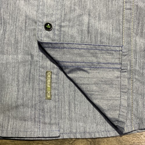ExOfficio Shirt Men's XL Blue Chambray Western Travel LS Plaid Flip Cuff/Neck - Picture 5 of 12