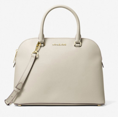 Michael Kors Cindy Large Leather Dome Satchel in Light Cream