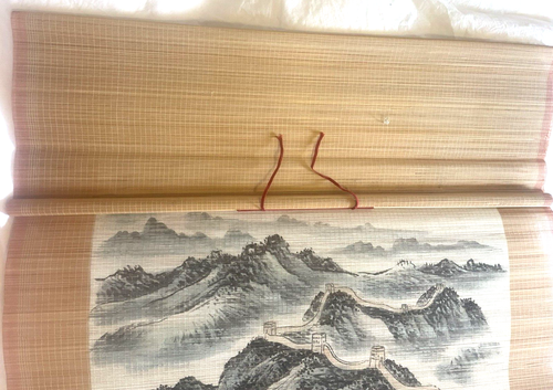 Bamboo Hanging Wall Scroll Art Great Wall of China Chinese LARGE Vge 26" X 5' 6" - Photo 3 sur 14