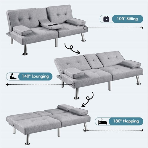Fabric Upholstered Convertible Futon Sofa Bed for Small Spaces Convertible Sofa - Picture 32 of 48