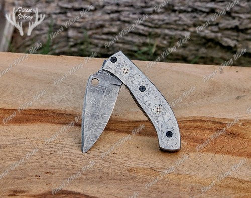 CUSTOM HANDMADE DAMASCUS Steel Pocket Folding Knife, Hand Forged Hunting, Gift - Picture 10 of 10