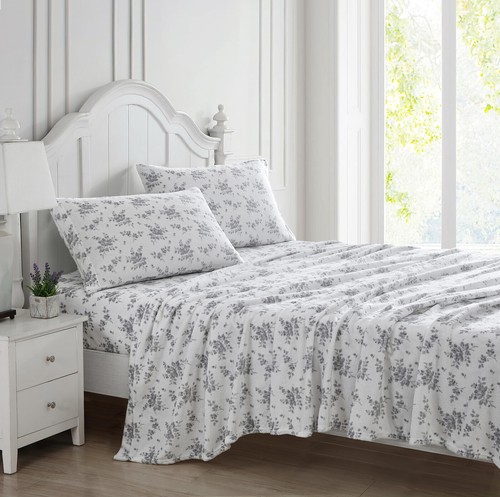 Ardor King Single Sylvia Mink Flannel Fleece Sheet/Pillowcase Set Silver - Picture 2 of 5