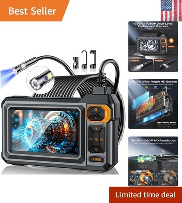Borescope Dual Lens Endoscope Camera with Light, 4.3'' IPS 1920P HD Inspection...
