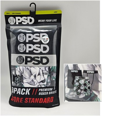 3 Pack PSD Underwear Micro Men's L Core Standard Boxer Briefs Black Gray Roses