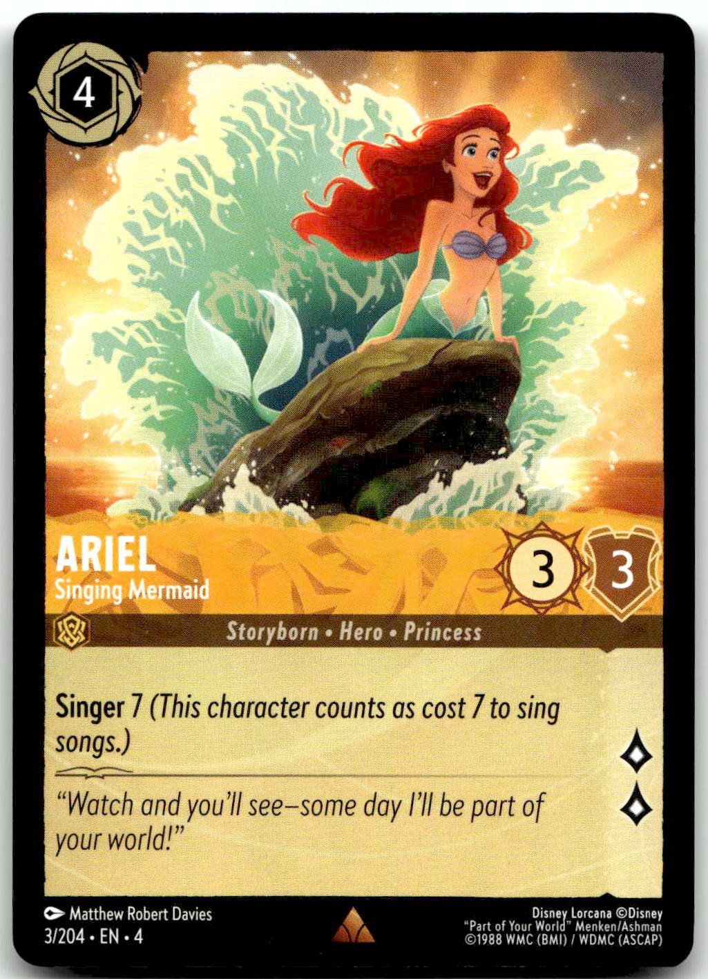 Lorcana Ariel - Singing Mermaid Ursula's Return 4 #3/204 Rare NM ON SALE!