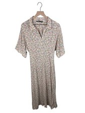 Zara Floral Printed Maxi Shirt Dress Size Medium Retro Cottagecore Botanical