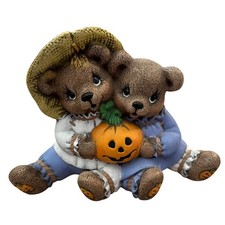 Vintage Ceramic Halloween Bears with Pumpkin Figurine Autumn Decor
