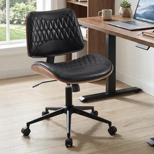 Walnut Bentwood Mid Back Armless Office Chair 1 Pack, Adjustable Height PU Le...