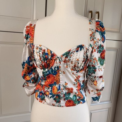 For Love and Lemons Brandy Corset Top Size XS Ivory Floral Underwire Zip Up Back