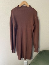 Brown Ribbed Mock-Neck Sweater Dress Size M