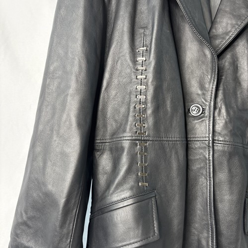 Jufah Nieten Damen 2XL Blazer Jacke Einknopf Lammleder schwarz lang - Bild 4 von 11