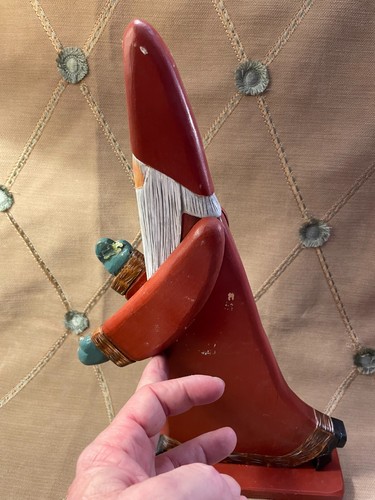 14,5" primitive flach geschnitzte Santa Gelenkarme 1990 signiert Ginny - Bild 6 von 10