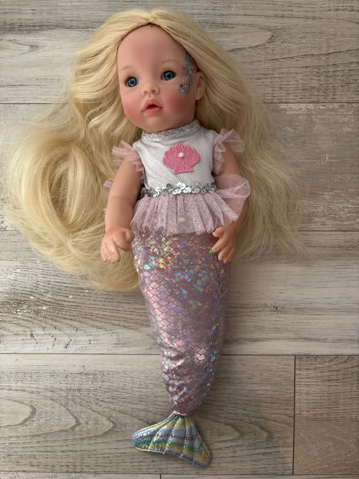 Paradise Galleries REBORN MERMAID BABY 22" Blonde Pink Shell SOFT LIFELIKE