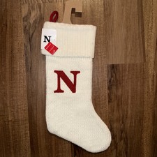 New Wondershop Initial Monogram Knit 19" Christmas Stocking White Letter N