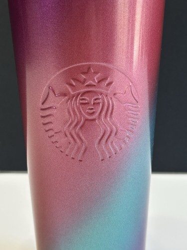 STARBUCKS OMBRE Purple Teal Blue Stainless Steel Cold Tumbler Venti 24 Oz New - Picture 2 of 6