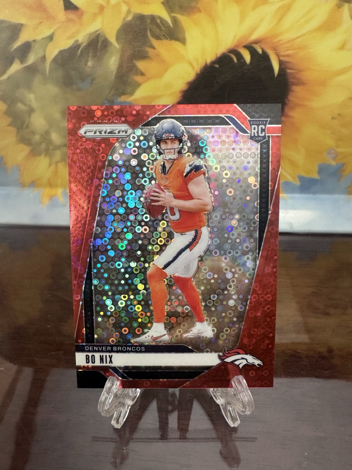 Bo Nix 2024 NFL Panini Prizm No Huddle 4/75 Red Disco Rookie RC #309 Broncos