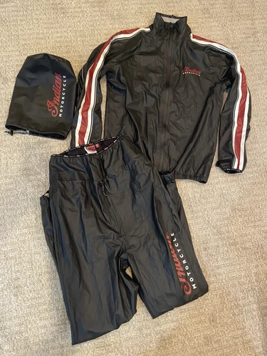 Indian Logo Motorcycle Biker Unisex 2pc Rain Suit Jacket Pant XS/S Black
