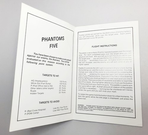 Phantoms Five (1980) Instruction Manual ~ Apple II ~ Sirius Software ~ RARE!! - Picture 2 of 6