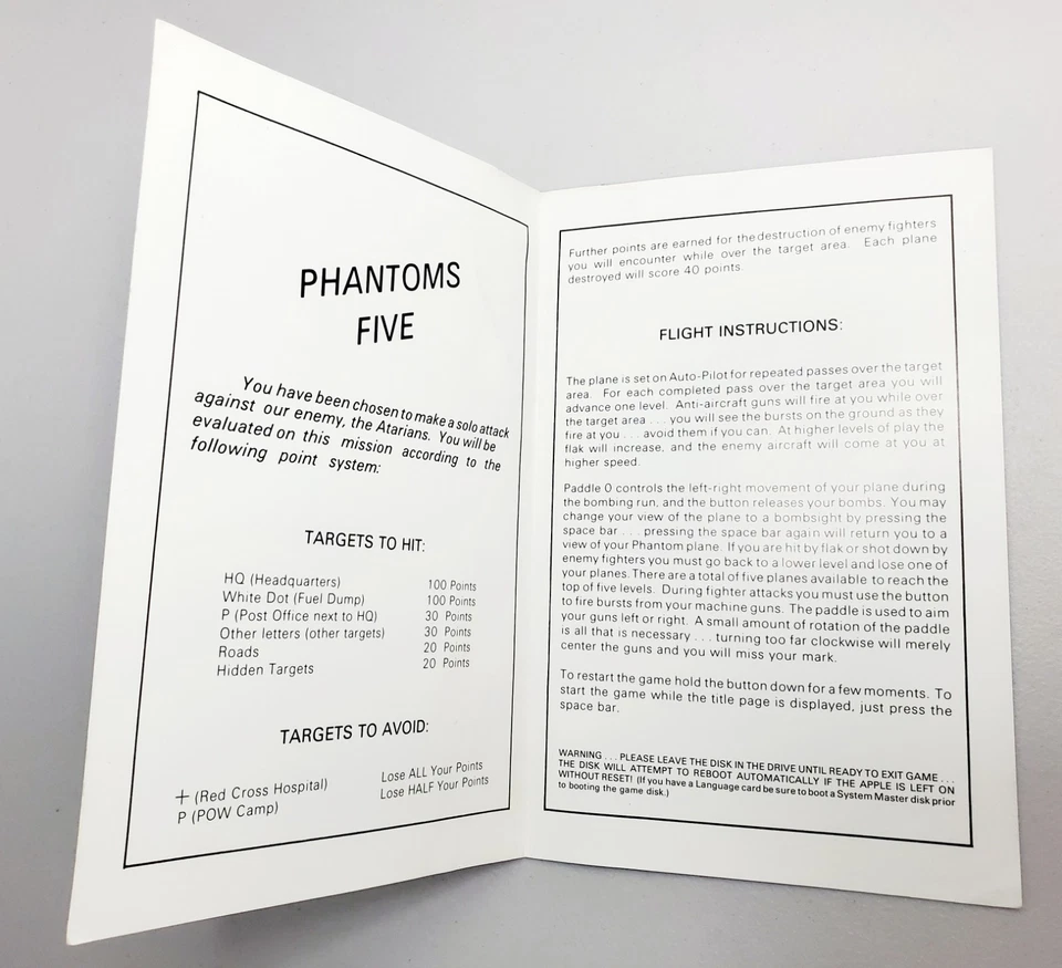 Apple II ~ Phantoms Five (1980) Instruction Manual ~ Sirius Software ~ RARE!! - Image 2 of 4
