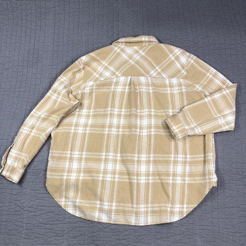 GAP Shirt Mens 2XL Tan White Plaid Flannel Button Up Long Sleeve Pocket Cotton - Picture 23 of 24