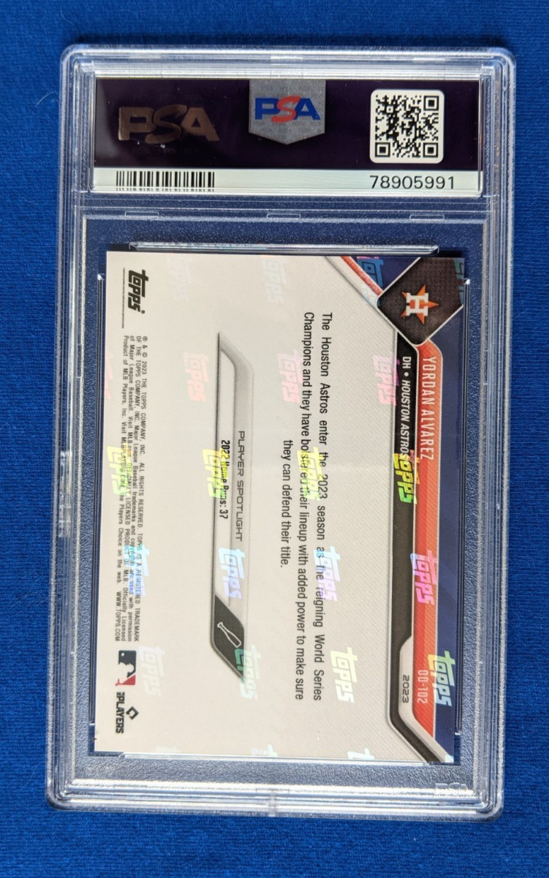 2023 Topps Now Road Opening Day  PSA 10 POP 2 Yordan Alvarez  GOLD /23   #OD-102 view 2