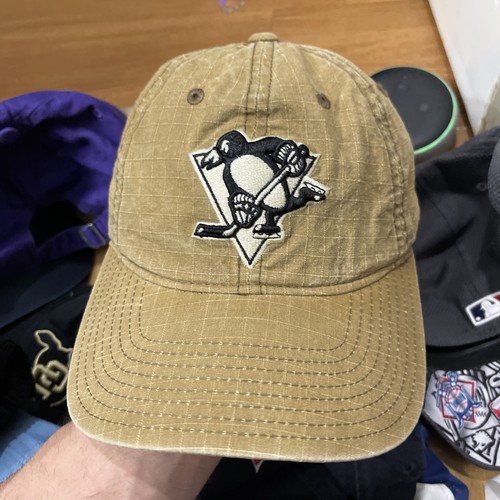 Adidas Pittsburgh Penguins Khaki Tan Brown Stone Dad Cap Strapback Hat NHL - Picture 5 of 16