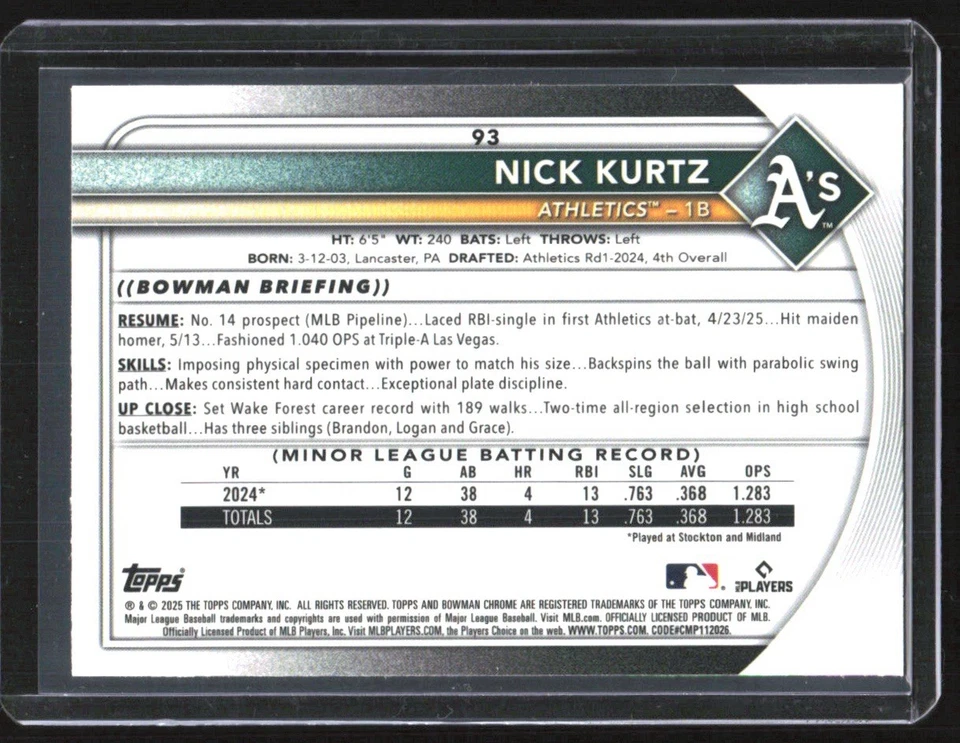 2025 Bowman Chrome Nick Kurtz RC emblema vermelho refrator atletismo SP #93 - Imagem 2 de 2