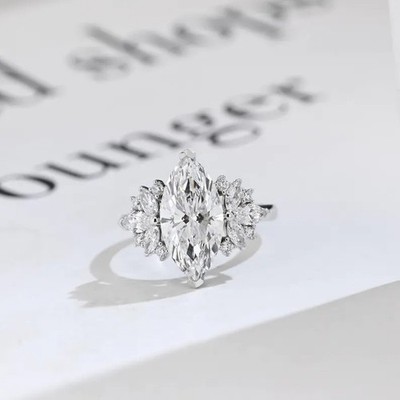 1.80 Ct Marquise Cut Moissanite With White Gold Plated Silver Women's Ring #222