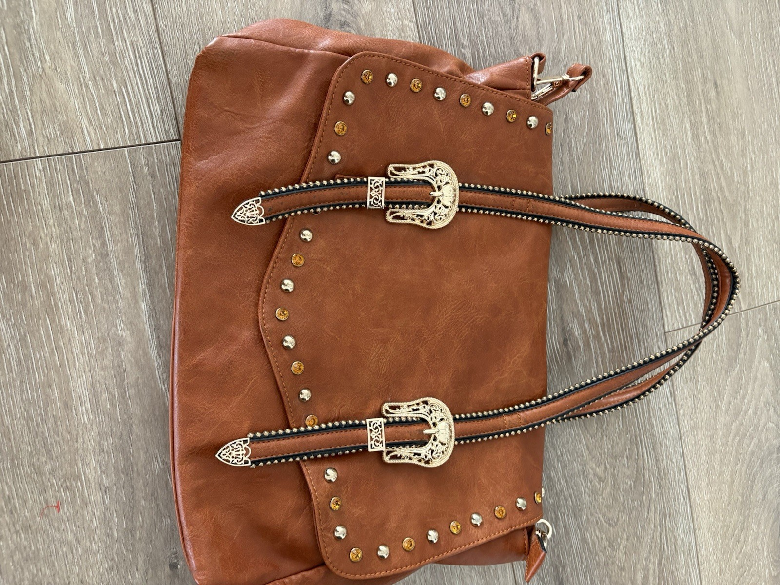 Ameri Mode Brown Satchel with Buckle, Studded & R… - image 1