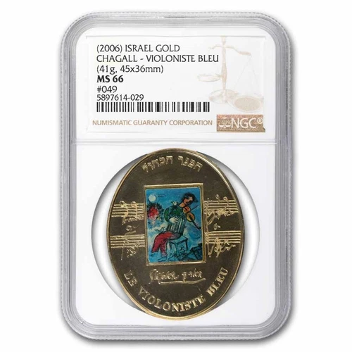 2006 Israel Gold Medal Chagall Violiniste Bleu MS-66 NGC