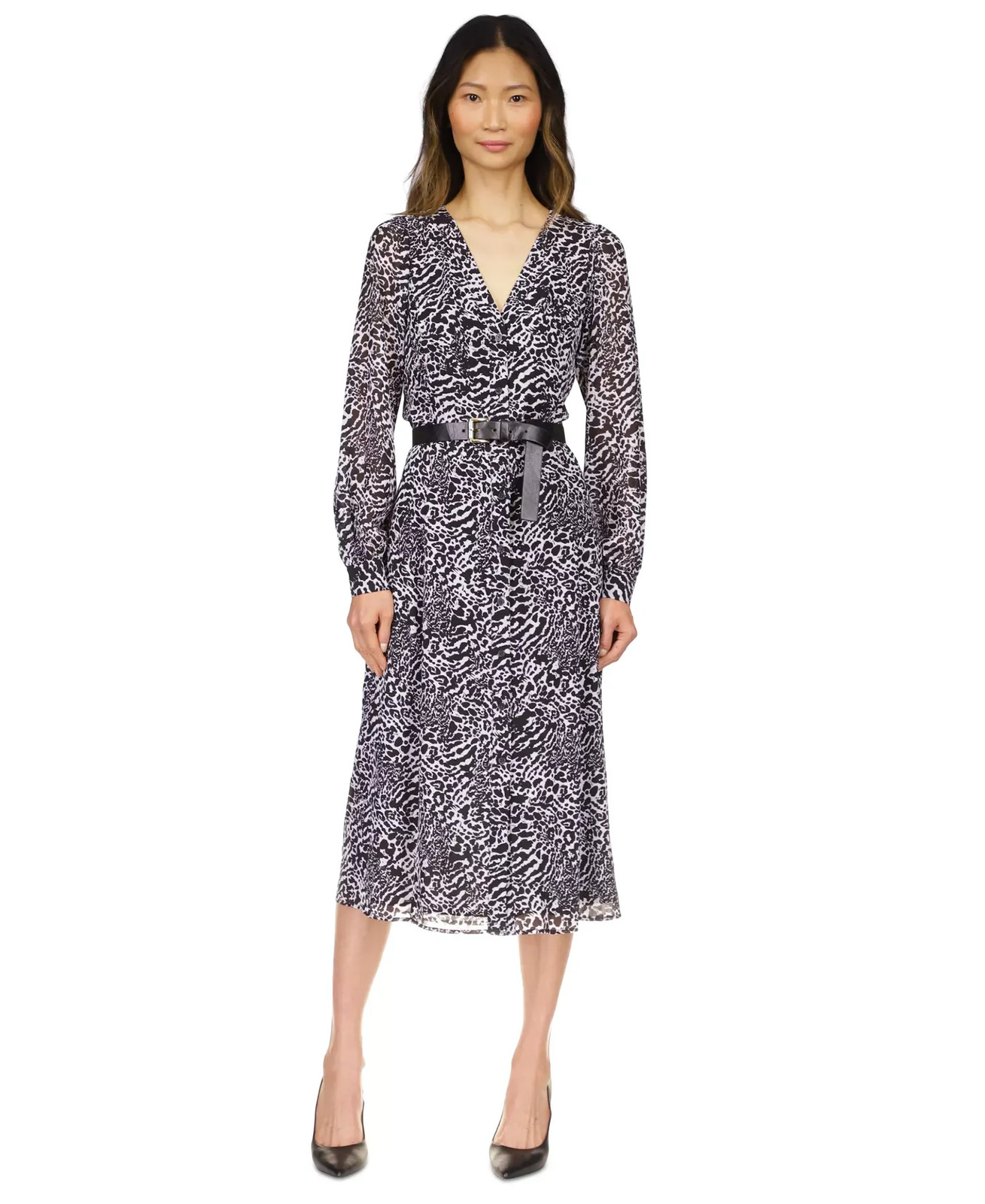 Michael Kors Women's Dress Sz S Animal-Print Kate Belted