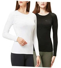  Women's 2 Pack Thermal Long Sleeve Shirts X-Large #1) Black / White
