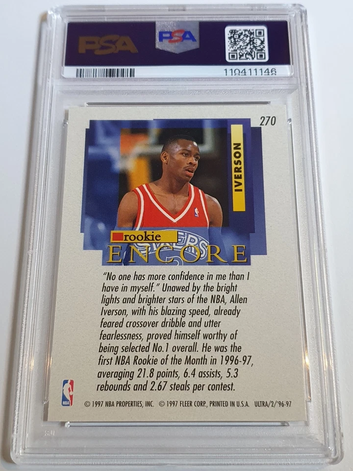 1996 Fleer Ultra Allen Iverson Rookie #270 Rookie Encore RC - PSA 9 (Low POP) — 第 2/2 张图片