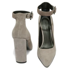 Kendall Kylie Gloria Beige  Suede Heels Sz 10 Strap Chunky statement career chic