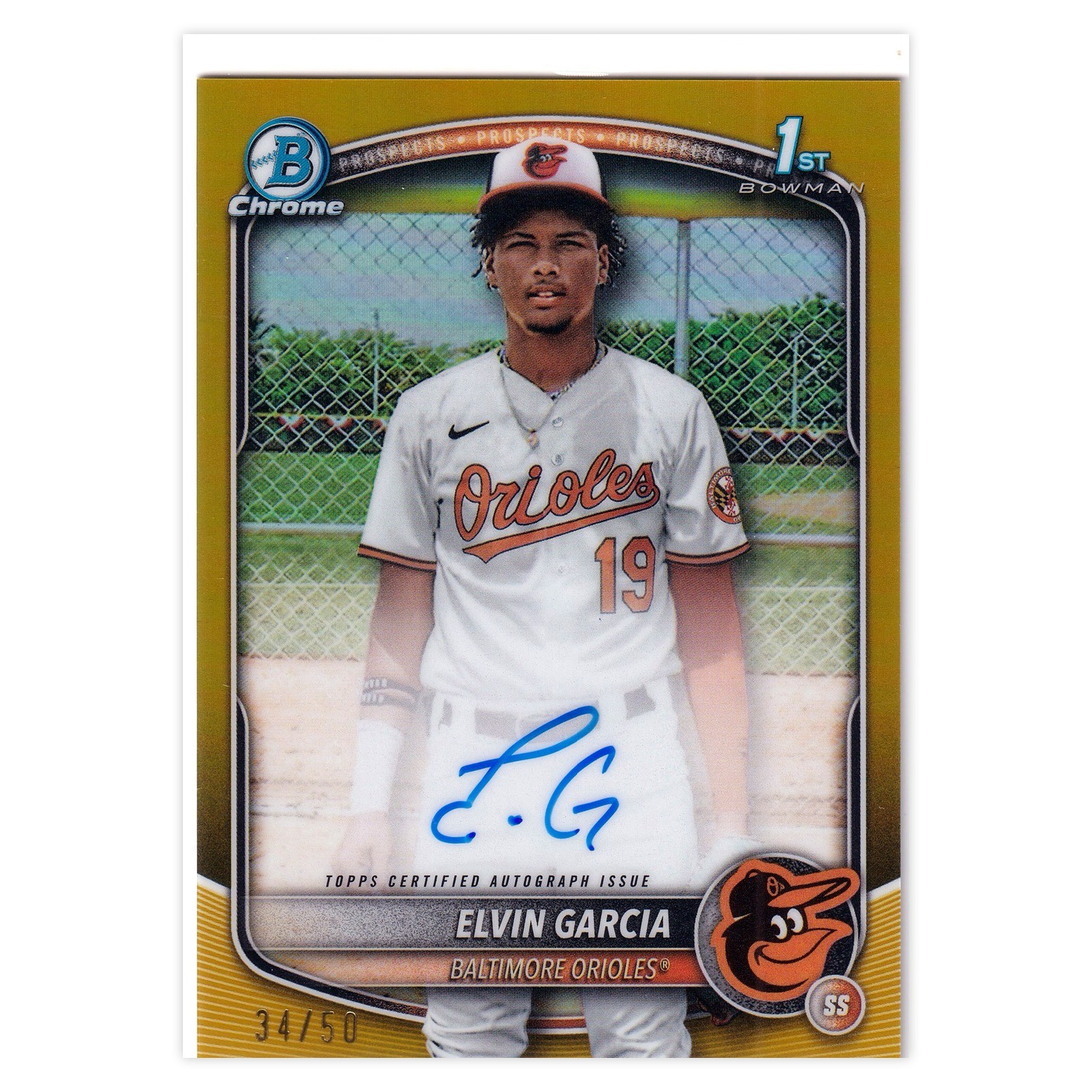 2025 Bowman Chrome Elvin Garcia 1st Bowman Gold Refractor Auto /50 Orioles