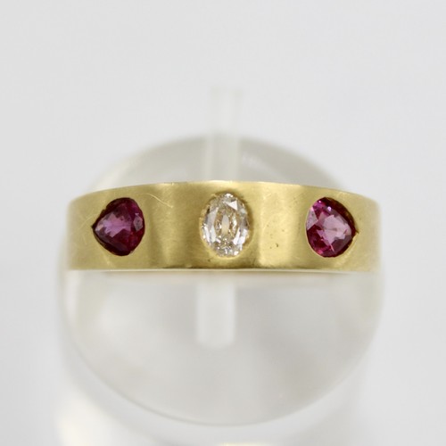 0.90 Ct AAA Ruby & Old Mine Diamond Filigree Band Ring |18K Brushed Gold |Size 7 - Picture 4 of 7
