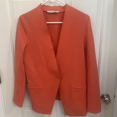 Harris Wharf London Women Blazer Jacket Size 42 Navy Front Snap Cotton Blend