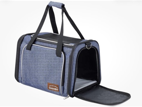 Cat Carrier Bag in Denim Fabric, ENSOBO Pet Transport Bag for Cats and Small Dog