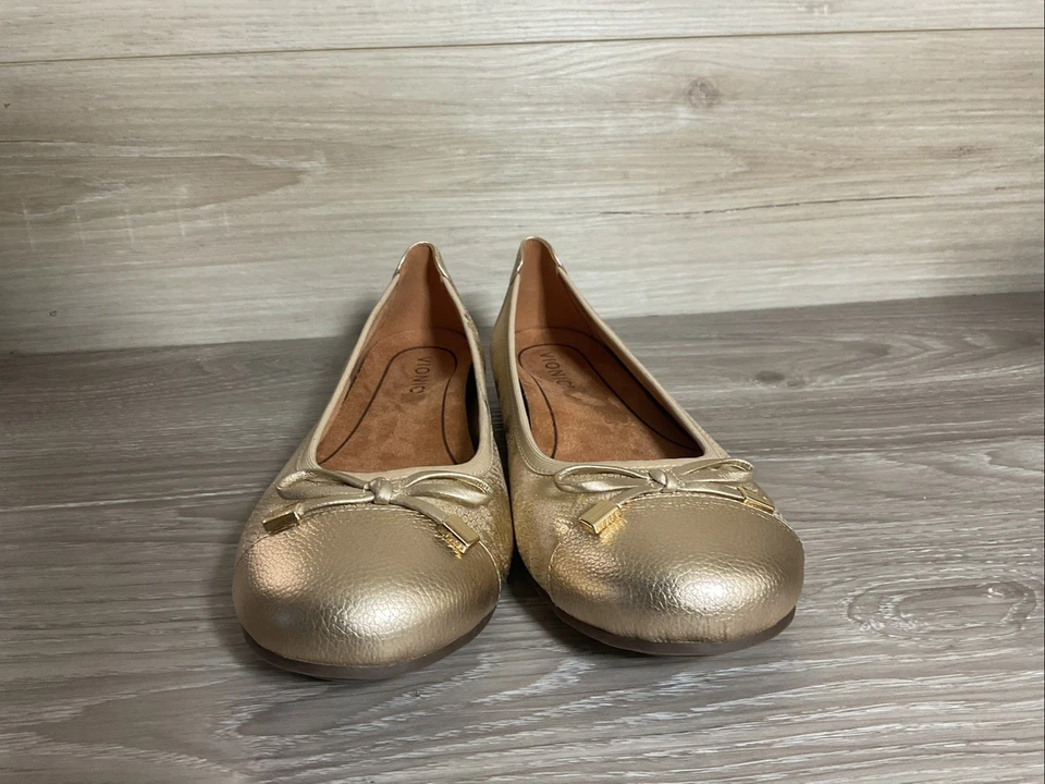 Vionic MINNA Gold Metallic Snake Ballet Flats Cap Toe Comfort 9.5 Leather - Image 3 of 4