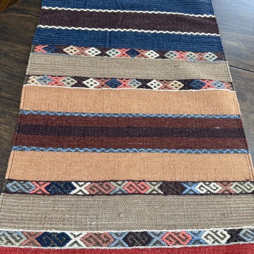 POTTERY BARN LODGE KILIM WOOL/COTTON TABLE RUNNER 18 X 108" RUSTIC LODGE - Picture 4 of 10