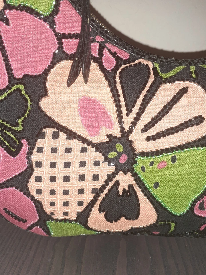 Isabella Fiore Leather Beaded Purse Floral Boho Chic - Image 3 of 4